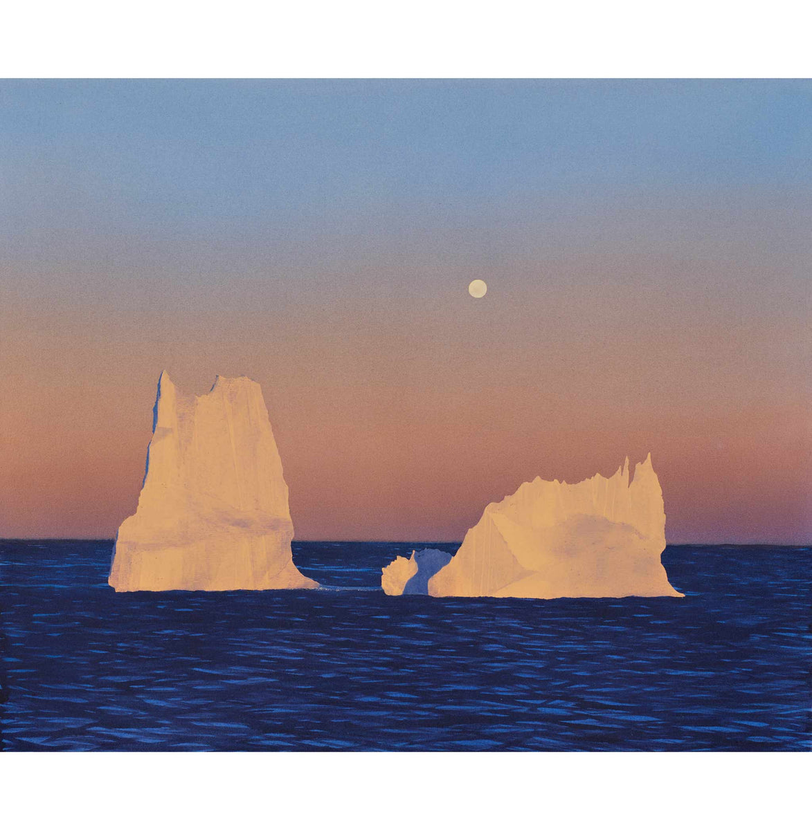 Icebergs and Moon }} | Art Print by Nicholas Jones – Stillness