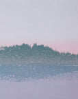 A serene, atmospheric abstract landscape screen print evoking a remote, snowy landscape as the light fades and the day draws to a close.