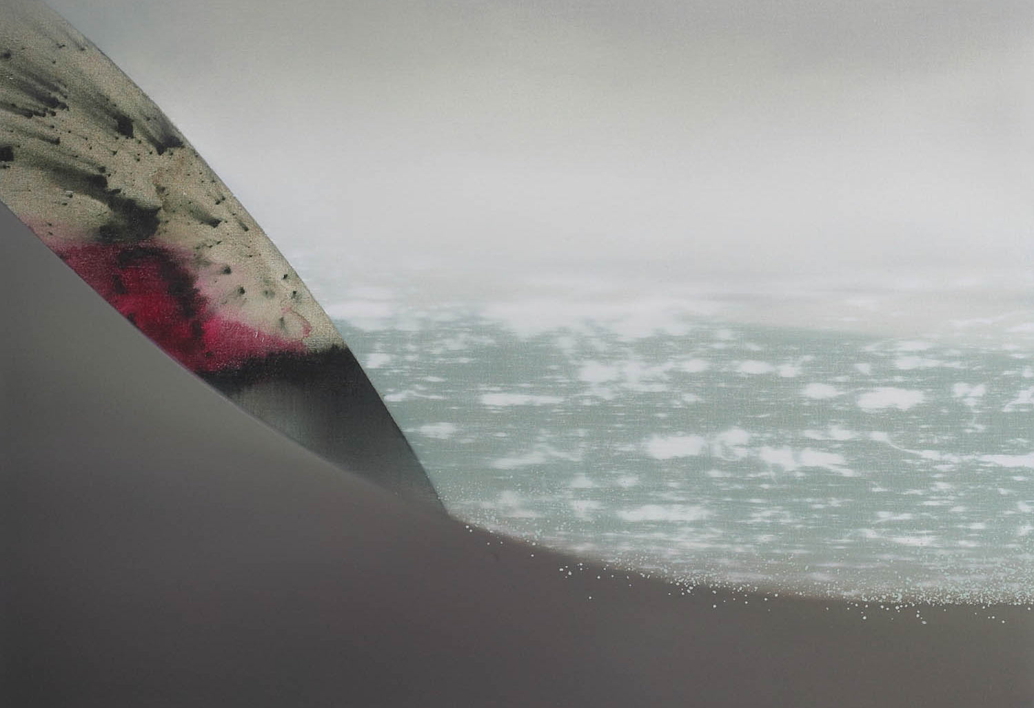 a detail of an abstract landscape painting by Nicholas Jones evoking a bright windy day on the ocean