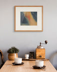 Time to Set the Darkness on Fire – original abstract fire painting on sandpaper by Nicholas Jones, hanging above a wooden kitchen table
